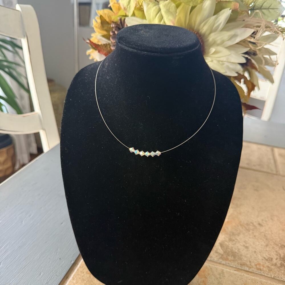 Sabika Silver & Opalescent Crystal Beads Necklace